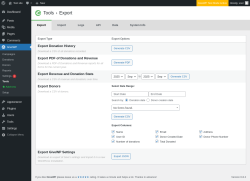 Page screenshot: GiveWP → Tools