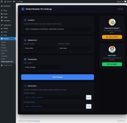 Page screenshot: Settings &rarr; Global Weather Pro