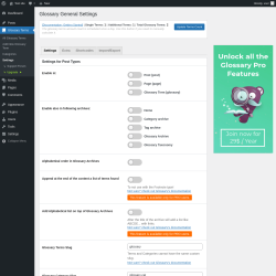Page screenshot: Glossary Terms → Settings