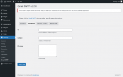 Page screenshot: Settings → Gmail SMTP → Test Email