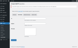 Page screenshot: Settings → Gmail SMTP → Test Email