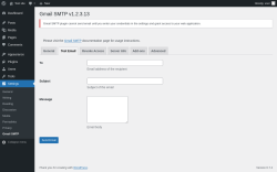Page screenshot: Settings → Gmail SMTP → Test Email