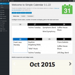 Page screenshot: Welcome to Simple Calendar ‹ Test site — WordPress