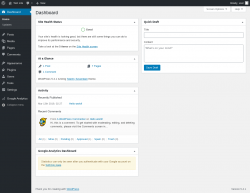 Page screenshot: Dashboard &lsaquo; Test site &mdash; WordPress
