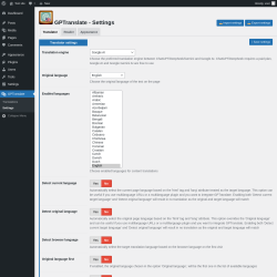 Page screenshot: GPTranslate &rarr; Settings