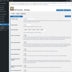 Page screenshot: GPTranslate &rarr; Settings