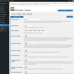 Page screenshot: GPTranslate &rarr; Settings