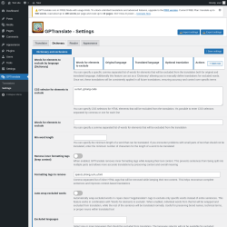 Page screenshot: GPTranslate &rarr; Settings &rarr; Dictionary