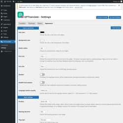 Page screenshot: GPTranslate &rarr; Settings &rarr; Appearance