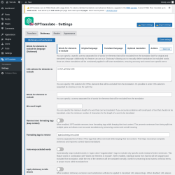 Page screenshot: GPTranslate &rarr; Settings &rarr; Dictionary