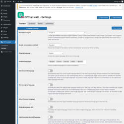 Page screenshot: GPTranslate &rarr; Settings