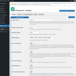 Page screenshot: GPTranslate &rarr; Settings