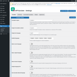 Page screenshot: GPTranslate &rarr; Settings