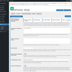 Page screenshot: GPTranslate &rarr; Settings &rarr; Dictionary
