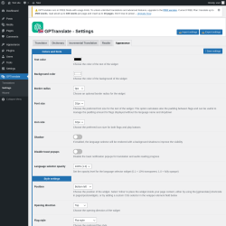 Page screenshot: GPTranslate &rarr; Settings &rarr; Appearance