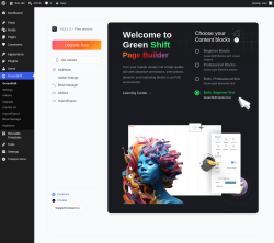 Page screenshot: GreenShift &lsaquo; Test site &mdash; WordPress
