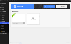 Page screenshot: Groovy menu &rarr; Dashboard