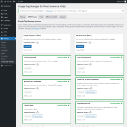 Page screenshot: Settings → Google Tag Manager → GTM Presets