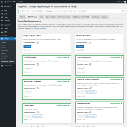 Page screenshot: Settings → Google Tag Manager → GTM Presets