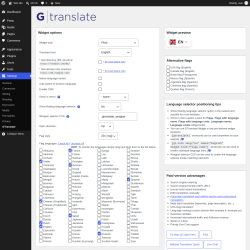 Page screenshot: Settings &rarr; GTranslate