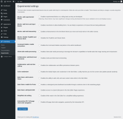Page screenshot: Gutenberg → Experiments