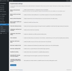 Page screenshot: Gutenberg → Experiments