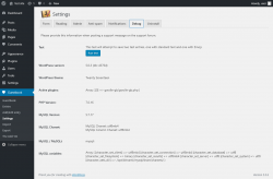 Page screenshot: Guestbook → Settings → Debug