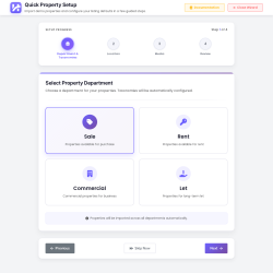 Page screenshot: Property Setup Wizard &lsaquo; Test site &mdash; WordPress
