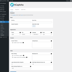 Page screenshot: Settings &rarr; hCaptcha