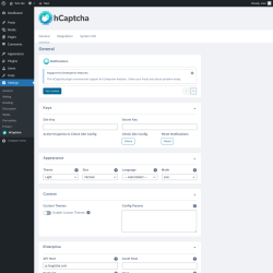 Page screenshot: Settings &rarr; hCaptcha