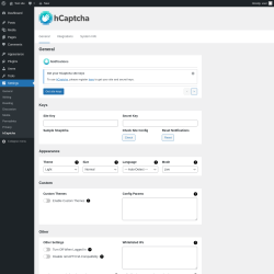 Page screenshot: Settings &rarr; hCaptcha