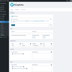 Page screenshot: Settings &rarr; hCaptcha