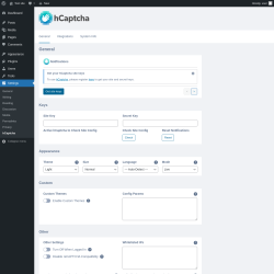 Page screenshot: Settings &rarr; hCaptcha
