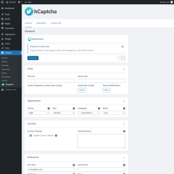 Page screenshot: Settings &rarr; hCaptcha