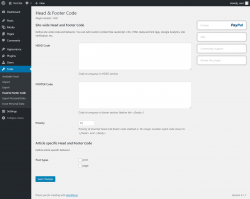 Page screenshot: Tools &rarr; Head & Footer Code