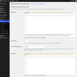 Page screenshot: Tools &rarr; Head & Footer Code