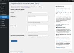 Page screenshot: Header footer Custom Html → Custom Script & Css Settings