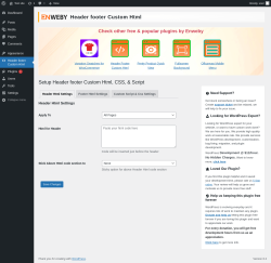 Page screenshot: Header footer Custom Html