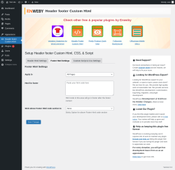 Page screenshot: Header footer Custom Html → Footer Html Settings