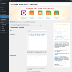 Page screenshot: Header footer Custom Html → Custom Script & Css Settings