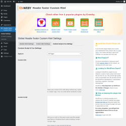 Page screenshot: Header footer Custom Html → Custom Script & Css Settings