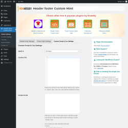 Page screenshot: Header footer Custom Html → Custom Script & Css Settings