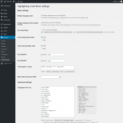Page screenshot: Settings &rarr; CODE BLOCK