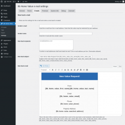 Page screenshot: 8b Home Value &rarr; Settings &rarr; E-mails