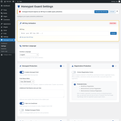 Page screenshot: Honeypot Guard &rarr; Settings