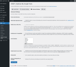 Page screenshot: Settings → Optimize Google Fonts → 
			Advanced Settings        