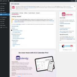 Page screenshot: ICS Calendar &lsaquo; Test site &mdash; WordPress