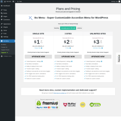 Page screenshot: Iks Menu &rarr; Upgrade&nbsp;&nbsp;➤