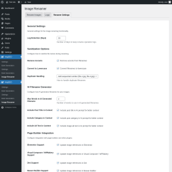 Page screenshot: ImgSEO → Image Renamer → Renamer Settings