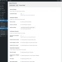Page screenshot: ImgSEO → Image Renamer → Renamer Settings